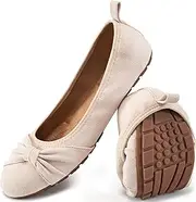 [Ecetana] Womens Flats Shoes Dressy: Round Toe Bowknot Suede Foldable Ballet Flats Comfortable Casual Slip On Loafers