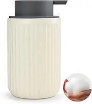 ABBI NIMO Ceramic Foaing Hand Soap Dispenser Beige, Speckled Rippled Foaming Soap Dispenser Bottle, 12 oz Soap Foam Dispenser with Grey Pump, Dish Soap Dispenser for Kitchen