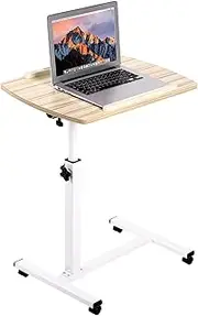 HITACTS Overbed Table Height Adjustable with Tilting Desktop Bed Side Table with Wheels Lockable Rolling Standing Laptop Desk Hospital Bed Table, White