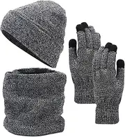[Generic] Winter Beanie Gloves Set,Touch Screen Gloves Scarf Set,3X Winter Neck Scarf Set | Cold Weather Knitted Touch Screen Gloves with Fleece Lining for Kids Skiing