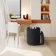 EXOOHOUO Black Round Velvet Ottoman with Storage，Vanity Stool for Livingroom/Bedroom, Upholstered Pouf for Makeup/Seating/Footrest