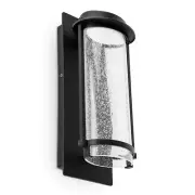 LUTEC 13" Black Integrated Outdoor Wall Light, Bubble / Seeded Glass, New