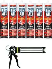 Soudal Fix All High Tack Adhesive Sealant Aluminium Grey 290ml 6 Pack + Gun Kit