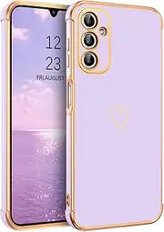 [GUAGUA] Case for Samsung Galaxy A15 5G,Cute Heart Pattern Luxury Electroplate Edge Bumper for Women Girls with Camera Protection & 4 Corners Shockproof Protection Phone Cover, Purple