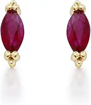 [Gin & Grace] Gin and Grace 10K Yellow Gold Mozambique Genuine Ruby Earrings with Diamonds for women | Ethically, authentically & organically sourced (Marquise-cut) shaped Ruby hand-crafted jewelry for her | Ruby Earrings for women