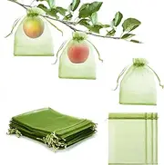 50 PCS 6X9 inches Fruit Protection Bags, Fruit Bags for Fruit Trees, Green Netting Fruit Cover Bags Drawstring Mesh Fruit Protectors Pest Barrier for Fruit Trees Veggies Garden
