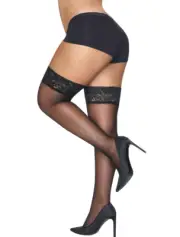 Hanes Curves Lace Top Thigh Highs, HSP015, Black, Size 3X/4X