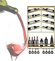 Metal Wine Rack Bar Shelves Wall Mounted Liquor Cabinet Bottle Display Shelf with Wine Glass Rack and Led Light Strips Bar Floating Bar Shelves for Home Bar Kitchen Dining Room