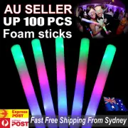 UP TO 100 LED Foam Sticks RGB Thunder Wand Glow Sticks Flashing Light Rave Party