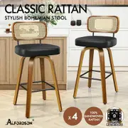 ALFORDSON 4x Bar Stools Kitchen Vintage Leather Seat Rattan Chair Wooden Black