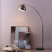Teamson Home Arquer Arc Floor Lamp with Faux Black Marble Base and Antique Brass Bell Shade