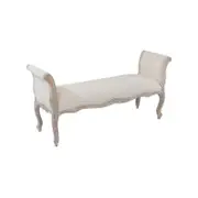 Bench Chair Beige White Washed Wooden & Beige Color Fabric