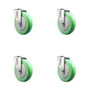 5 Inch 316SS Green Polyurethane Wheel Swivel Bolt Hole Caster Set Service Caster