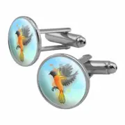 Baltimore Oriole Watercolor Northeastern Bird Round Cufflink Set Silver Color