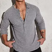 Men's Button T Shirt T Shirt Henley Shirt Tee Long Sleeve Henley Summer Spring Plain Fashion Designer Basic Buttons Vacation Street Going out Apricot Navy Blue