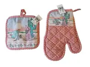 VINTAGE NOS COYOTE SOUTHWESTERN POTHOLDER OVEN MITT SET OF 2 DESERT SONG RETRO