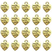 Shapenty 100PCS Mini Metal Beads Heart Shaped “Made with Love” Charms Bulk for