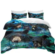 Forest Animals Art Daydream Moonlit Black Bears Quilt Cover