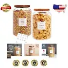 Double Glass Food Jars with Acacia Airtight Lids and 132 Labels for Pantry Decor
