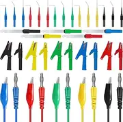 35Pcs Back Probe Kit Portable Banana Plug to Alligator Clip Copper Test Lead Kit with Wire Piercing Probe and Alligator Clip Back Probe Pin with 3 Angles for Automotive(Colour)