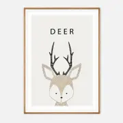 Galrie Charming Minimalist Deer Illustration - Whimsical Animal Art Print for Home Decor, Wood Frame, 70 x 100cm (28 x 40inch)