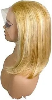 Dark Blonde Highlight Bob Wig Human Hair Short Straight 13X4 Lace Front wigs for Women 180 Density(10inch)