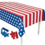 Fun Express Patriotic Plastic Tablecloth & Clip Kit for 2 Tables 54" x 108" - 14
