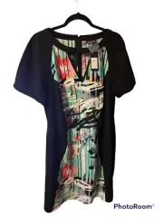 City Chic Womens Shift Dress Plus Size S 16 Street Art Keyhole Tunic Knee Length