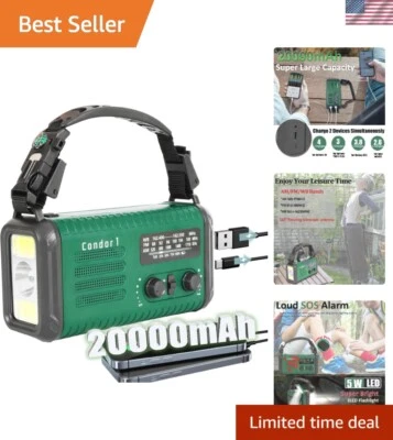 20000mAh/74000mWh Emergency Hand Crank Radio, AM FM NOAA Portable Weather Sol...