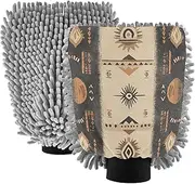 XYMZR Boho Chic Patterns Brown Absorbent Microfiber Car Wash Mitt, Funny Cute Anime Scratch Free for Cars Cleaning, Home Cleaning Mitts, 2 Pack, 10.24” L x 7.09” W