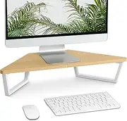 TEAMIX 26 inch Triangle Monitor Stand Riser, Desktop Corner Stand with Metal Leg Wood Computer Stand with Storage Laptop Riser Office Organization (Maple)