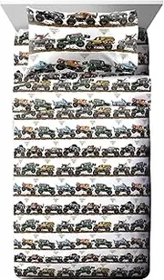 Monster Jam Tracks Twin Sheet Set - 3 Piece Set Super Soft and Cozy Kid s Bedding Features Grave Digger & Megalodon - Fade Resistant Microfiber Sheets (Official Monster Jam Product)