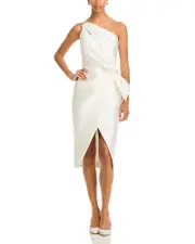 Amsale One Shoulder Wrap Bow Midi Dress