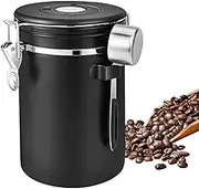 Airtight Coffee Beans Canister, 1.8L stainless steel container, Airtight Stainless Steel Food Storage Container with Date Tracker and Scoop for Grounds Coffee,Beans,Tea,Flour, Cereal,Sugar (Black)