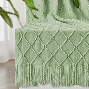 inhand Sage Green Throw Blanket for Couch, Soft Living Room Home Decor Knitted Blanket with Tassel, Outdoor Lightweight Breathable Summer Blanket, Farmhouse Warm Woven Decorative, 50"x60"