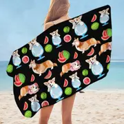 Funny and Cute Corgi Dog Scenes Microfiber Beach Towel