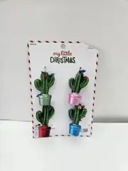 Christmas Cactus Mini Ornaments 4 PC Faux String Lights Plastic Colorful