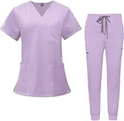 [Vaveren] Women Scrubs Sets, Top Jogger Pants, Breathable Work Clothing Nursing Uniforms, Nurse Costume for Massaging Pet Groomer Shop