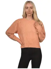 Topshop Women's Pleat Sleeve Crop Pullover - Orange