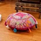 Patchwork Pillows Hand Art Embroidery Cushion Cotton Round Floor Pouffe Cover