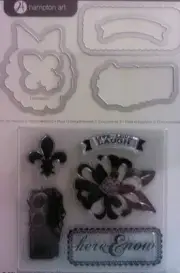 5 Sizzix Framelits dies & 6 matching Clear Stamps, "For The Record" 2 Documented