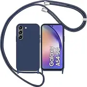 [LIUKM] Mobile Phone Chain Case Compatible with Apple Samsung Galaxy A54 5G, Necklace Case with Strap, Crossbody Phone Case with Cord, Protective Case with Cord - Blue