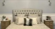 AUSTRALIAN MADE SUPER KING SIZE DIAMOND BUTTONED UPHOLSTERED BEDHEAD, HEADBOARD
