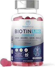 Biotin 5000 Mcg Complex - Hair, Beard, Skin, Nails Formula for Men - High Potency Vegan Friendly Gummies - with Vitamins A, C, D3, and B12 - by Source Biology