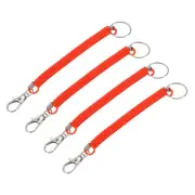 4 Pack Spiral Retractable Spring Coil Keychain, Key Chain (Red, 6.7-Inch)