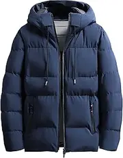 [JEShifangjiusu] Man Sew With Feather Hat, Cold Resistant Sports Clothes, Long Snow Chain Coats, Deep sea blue, 3XL