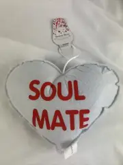 SOUL MATE White Valentine Conversation Heart Hanging Pillow 9.5x7”