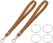 [uxcell] Wristlet Strap PU Leather Keychain Wristlet Lanyard Hand Strap Replacement with 4 Silver Rings, 7 Inch Fit for Wallet Purse Clutch Key (2 Pack, Yellow)