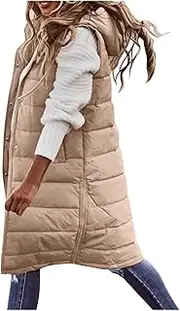 JMMSlmax Women's 2023 Autumn Reversible Vests Sleeveless Fleece Jacket Long Warm Winter Coat Outerwear Zip Hoodie Pockets, A6-Khaki, 4X-Large, A6 khaki, 4X-Large