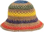 Foldable Wide Brim Colorful Crochet Straw Hat Outdoor One Size-Medium, Khaki